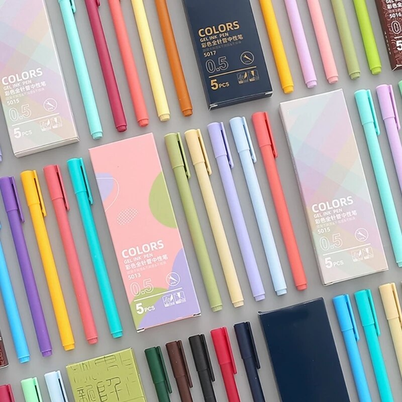 Juego de bolígrafos de Gel recargables para estudiantes, set de 5 unids/paquete de bolígrafos de tinta de Gel de colores de 0,5mm, para amantes de los álbumes de recortes, para profesores y niños