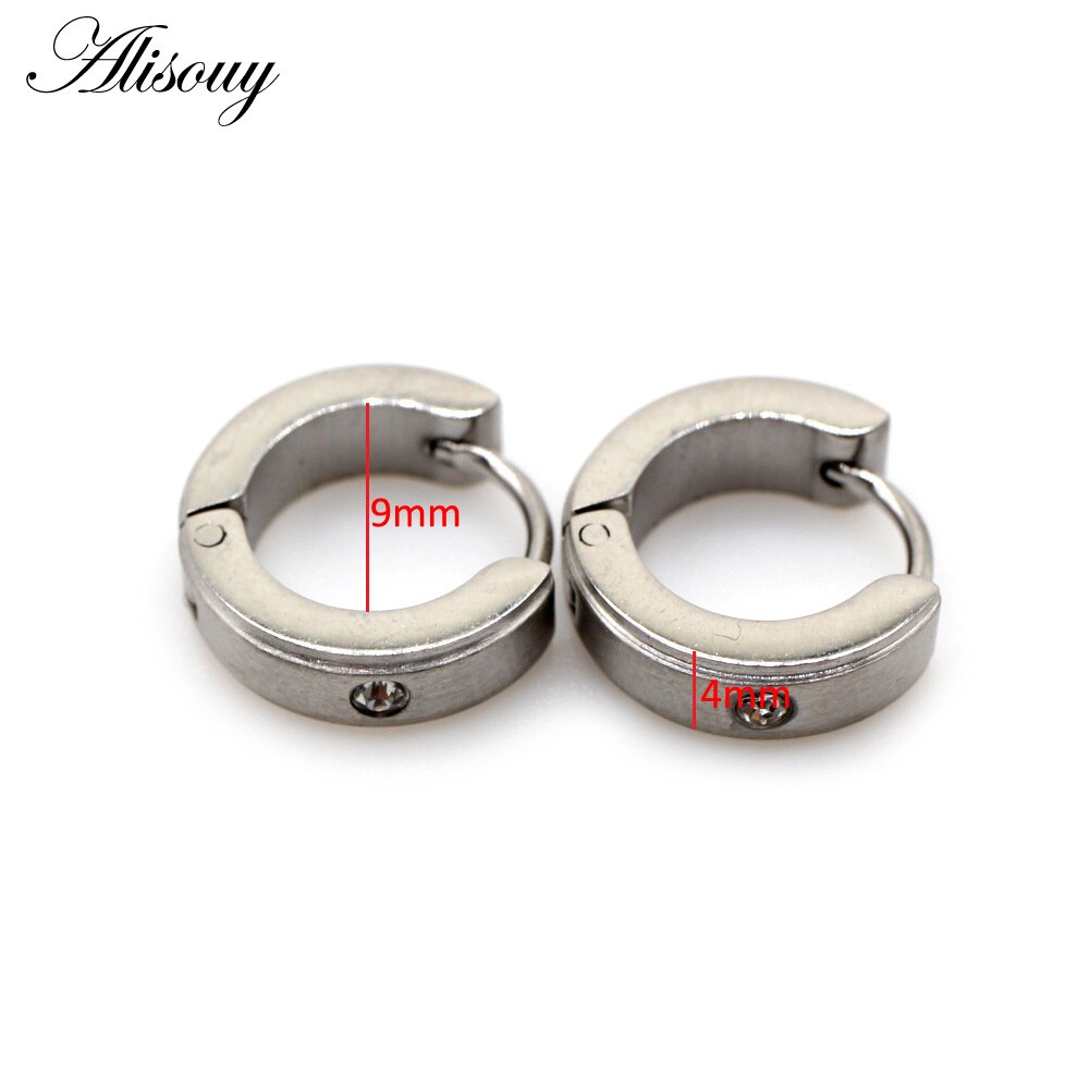 Alisouy 2 pz intarsio cristallo CZ zircone acciaio inossidabile donna uomo orecchio Clip polsino fibbia Huggies cerchio cerchio orecchini Piercing gioielli: EM0802-2 Steel Color