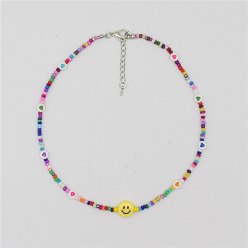 Bohemia Handmade Rainbow Beads Personality Random Color Heart Choker Necklace Women&#39;s Smiley Clavicle Collares Jewelry: 13