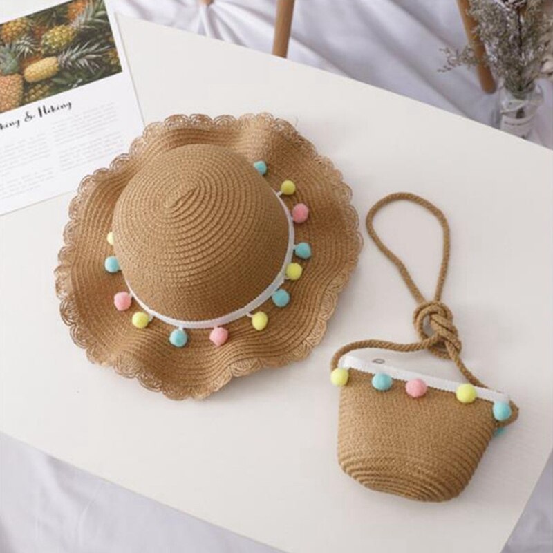 Sombrero de cubo de verano para niñas, 1 Juego, sombrero de paja para playa, gorro de viaje de ala ancha, gorras de pescador informales, Panamá para niños