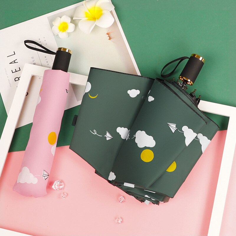 Frauen Luxus Leichte Regenschirm Schwarz Beschichtung Sonnenschirm 3 Falten Sonnenschutz Regen Regenschirm unisex Reise Protable Regenschirm