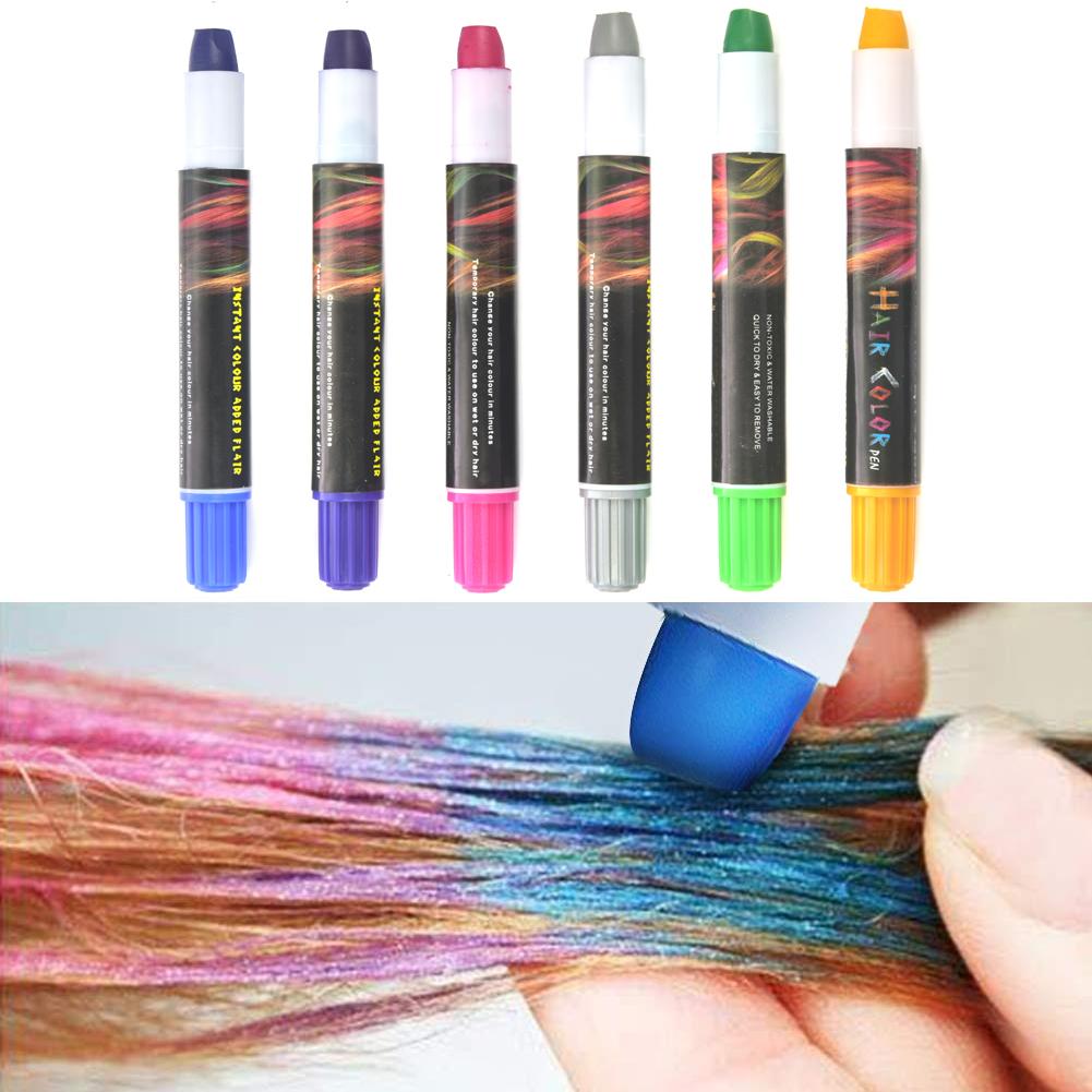 6 farve midlertidigt hår kridt penne farveblyant salon vaskbar hårfarve farve ansigtssæt sikker til makeup fest jul for børn