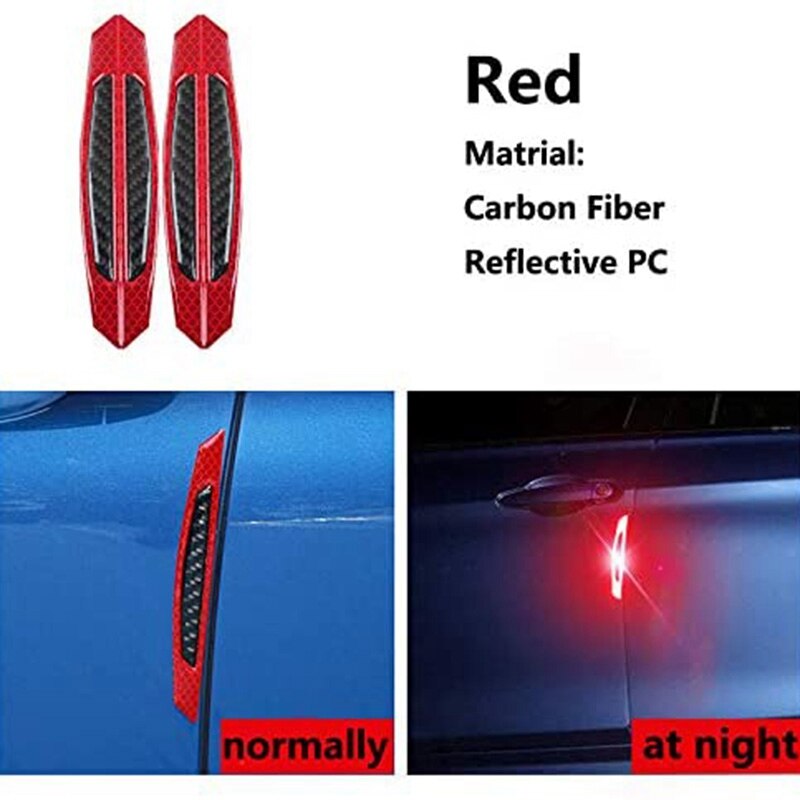 thumbnail image 2 of 4pcs 3D Blue Reflective Stickers Black Real Carbon Fiber Strips Car Side Door Ed 2 of 14