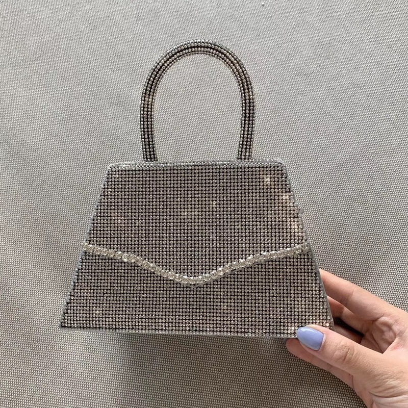 Sac à main trapézoïdal en strass pour femme, sacoche trapézoïdale Portable,