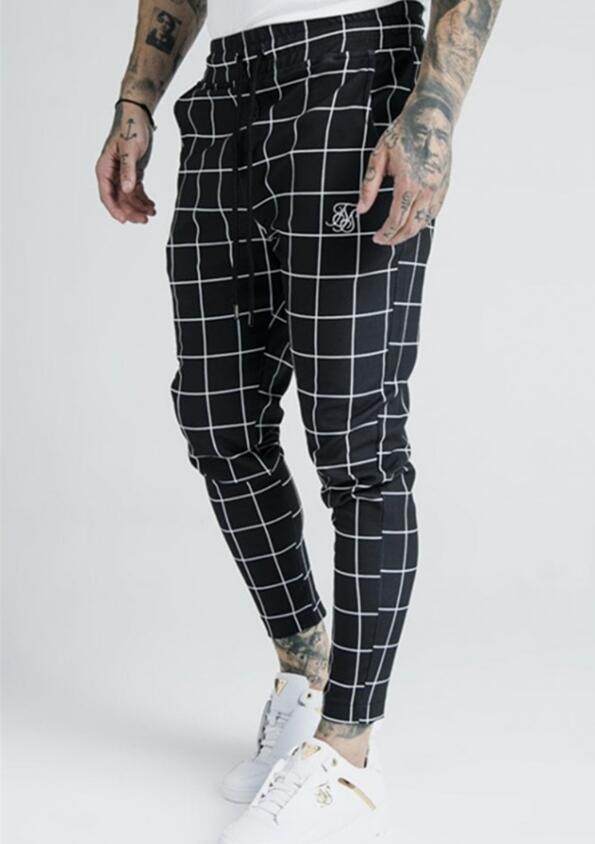 Herr polyester rutig flocktryck avslappnad tunna sik siden sweatpants street hip-hop slimmade byxor