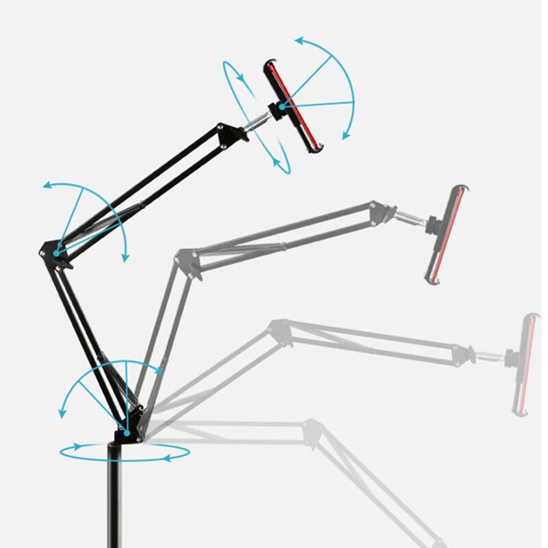 140cm Long Arm Metal Double Pole Flexible Tablet Phone Floor Stand Holder Support For iPhone iPad Air Lounger Bed Mount Bracket