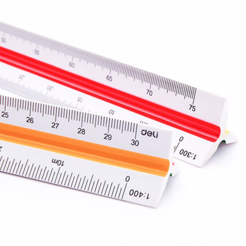 Deli triangular scale ruler graphics three edges in the scale interior 3 sides 3 colors 30cm scale ruler