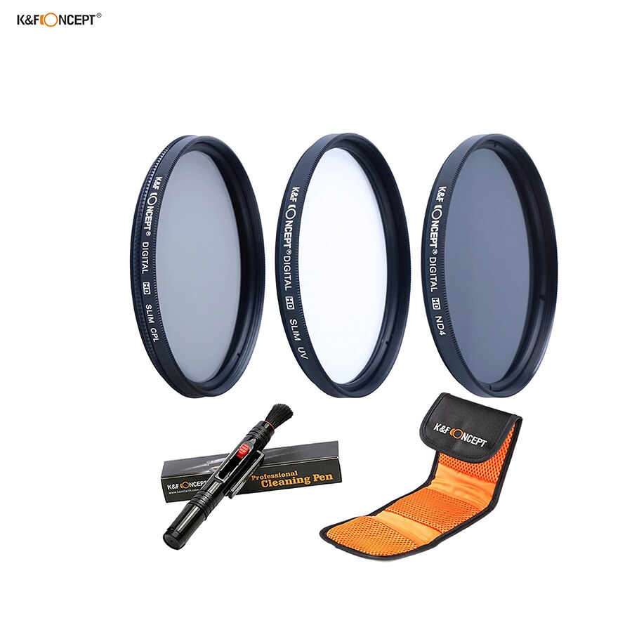 K&F CONCEPT UV+CPL+ND4 Lens Filter Sets+Filter Pouch/Bags 52mm 58mm 62mm 67mm 72mm 77mm For Nikon Canon Sony Pentax DSLR Camera