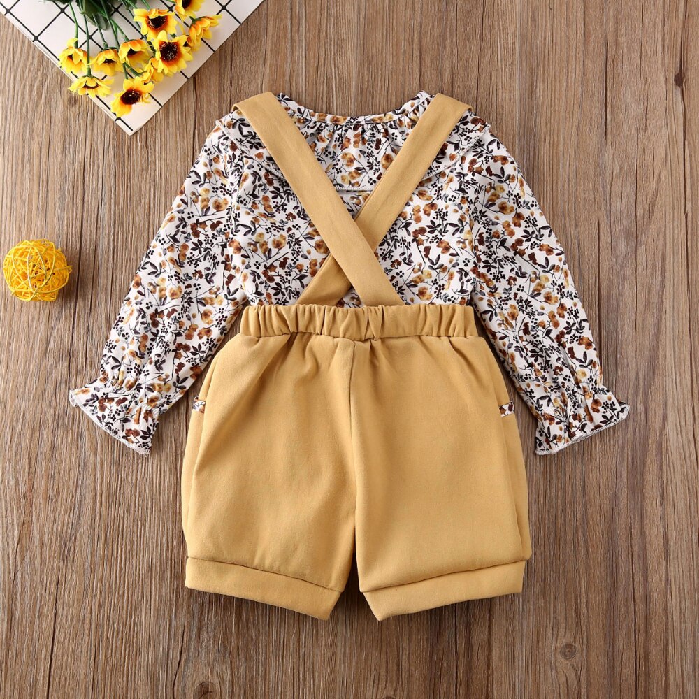 0-5Y Infant Kids Baby Girl Floral Clothes Sets Ruffles Tops T-Shirt Pants Overalls Outfits Set Autumn Clothes