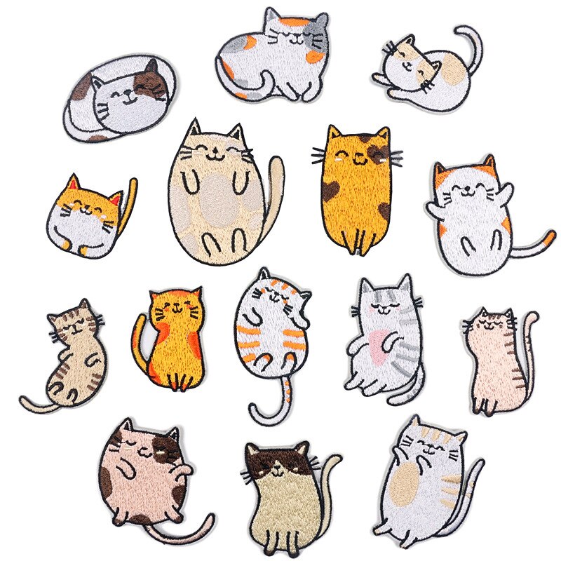 15Pcs Cartoon Kat Borduurwerk Strijken Patch Stickers Kinderkleding Borduurwerk Decoratieve Badges Voor Naaien