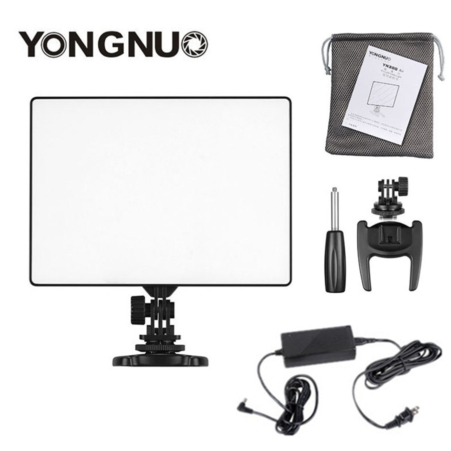 Yongnuo  yn300 air yn -300 air pro led kamera videolys videofotografering lys + vekselstrømsadapter oplader kit til canon nikon