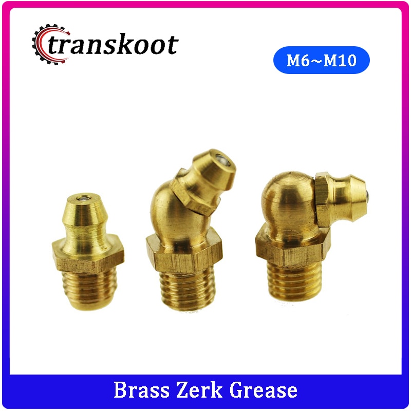 5Pcs 10Pcs M6 M8 M10 Buitendraad 1Mm Pitch 45 90 Graden Rechte Messing Hydraulische Zerk Vet tepel Fittings