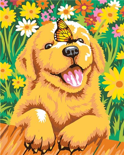 HUACAN Painting By Numbers Animal Kits Drawing Canvas DIY HandPainted Dog Pictures Art Home Decor