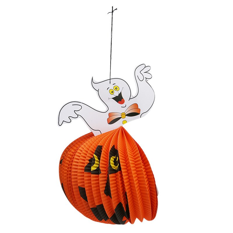 Halloween rekvisitter papir sød sort kat græskar bryllupsfødselsdagsfest dekoration lommeholder tegneserie lampion papir lanterne: Orange spøgelse