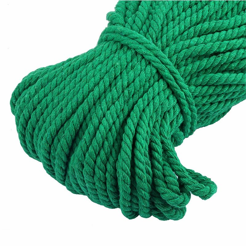 Cordon torsadé en Coton 100% avec 3 parties, 30 mètres, 5mm, corde pour sac, accessoires de couture, décoration pour bricolage: green