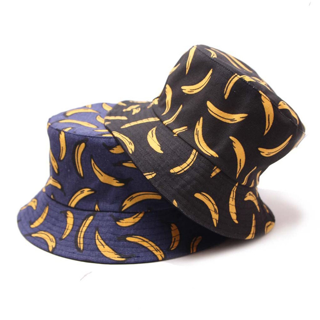 25# Adult Unisex Cap Banana Print Outdoor Sun Travel Casual Pot Bucket Hat Spring Outdoor Sunscreen fisherman hat Caps