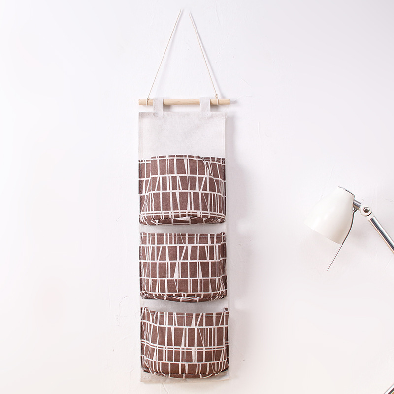 Organizador de guardarropa montado en la pared con patrón de 3 bolsillos, bolsa de almacenamiento de artículos diversos, bolsa de pared colgante de joyería, organizador de juguetes y cosméticos: plum