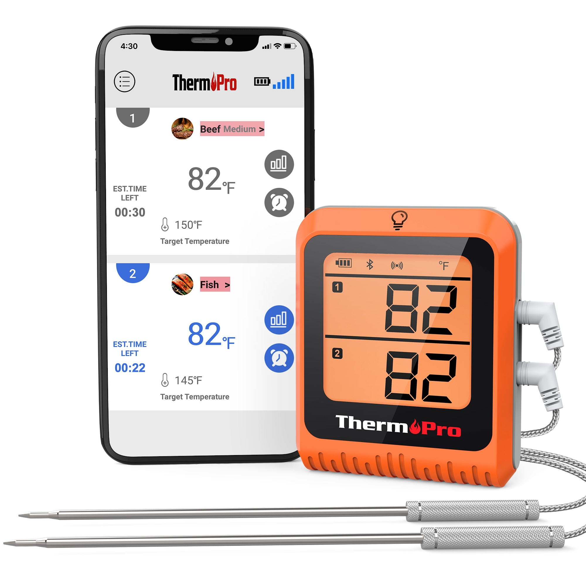 ThermoPro-termómetro Digital TP920 recargable, 150M, inalámbrico, compatible con Bluetooth, retroiluminación, para cocina, barbacoa, horno, carne