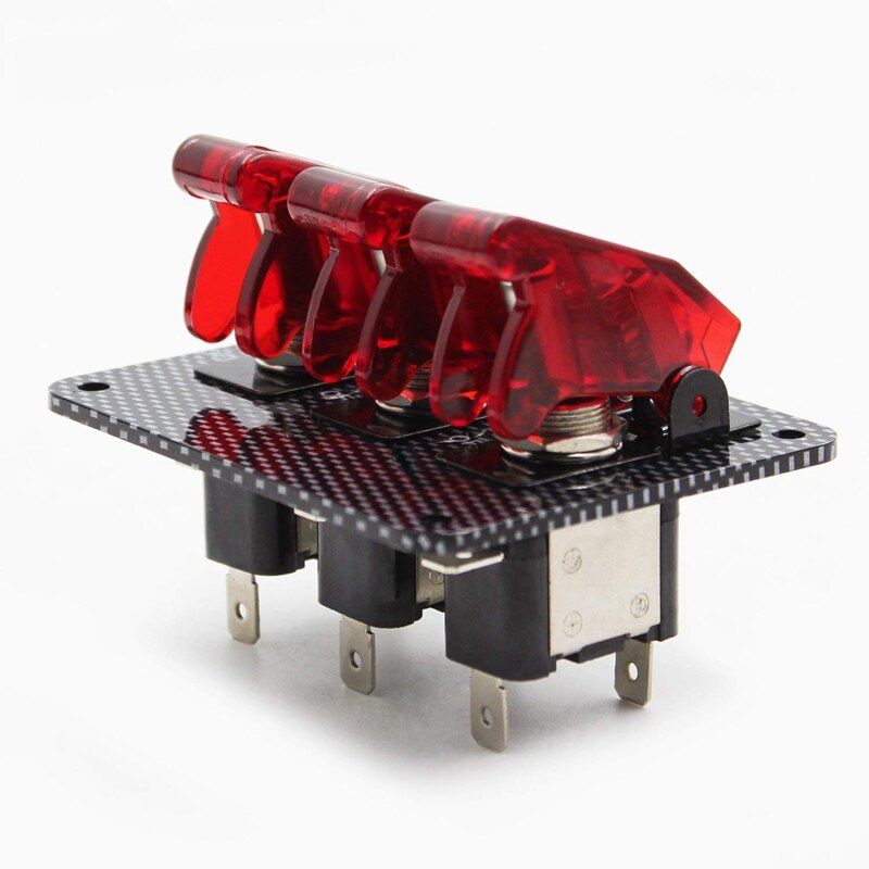 12V Toggle Switch Racing Ignition Engine Relays Switches Carbon Fiber Surface Panel Car with LED Indicator,Red