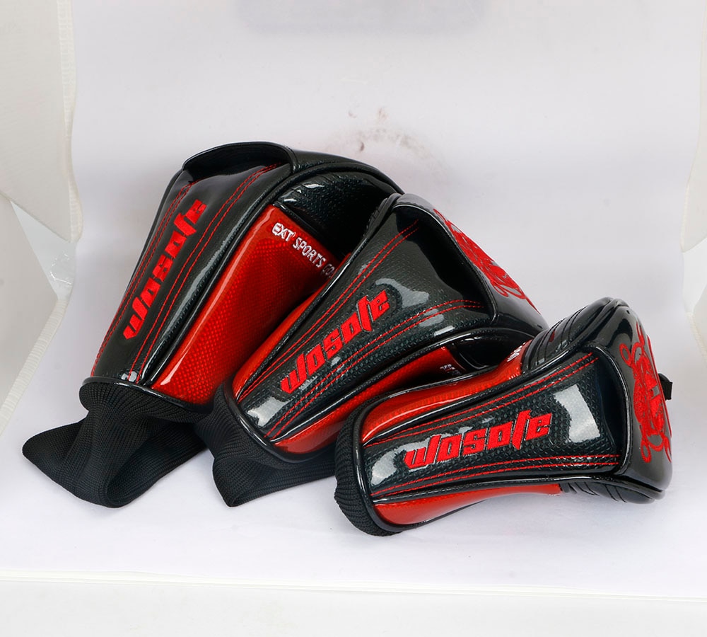 Golf Club Headcovers 1# Driver 3# 5# Wood # Hybrid Cover PU Leather with red Skull embroidery Head Covers