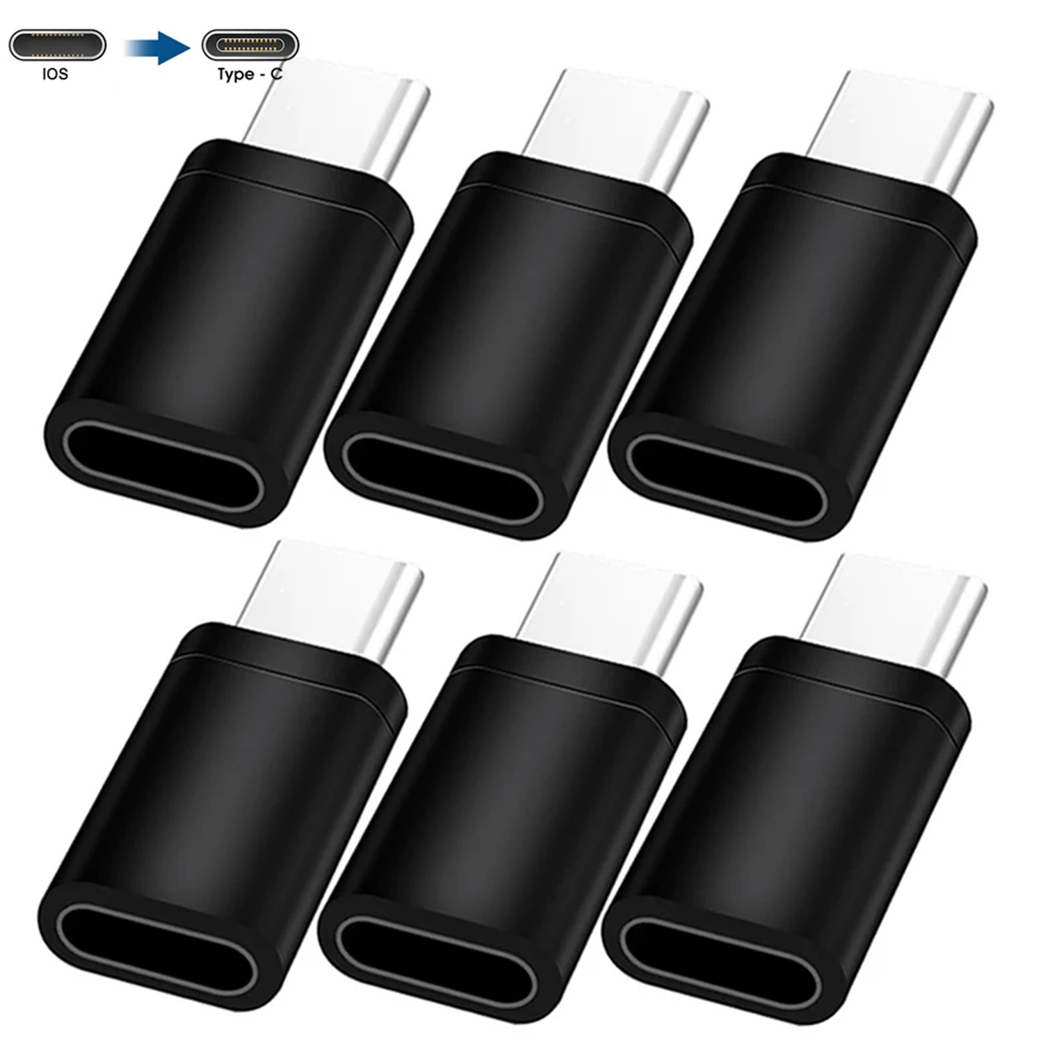 Adaptador Micro USB tipo C macho a IOS hembra, conector de sincronización de datos, convertidor de carga para Apple, teléfono móvil Android, adaptador de computadora portátil: Negro mate