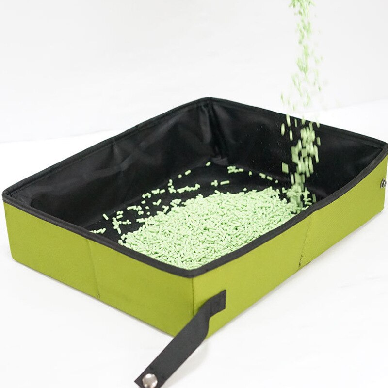 Foldable Cat Litter Box Pet Portable Collapsible Waterproof Sandbox Pan Litter Tray Toilet Travel Cleaning Supplies for Kittens: Green litter box / S 30x40x12cm