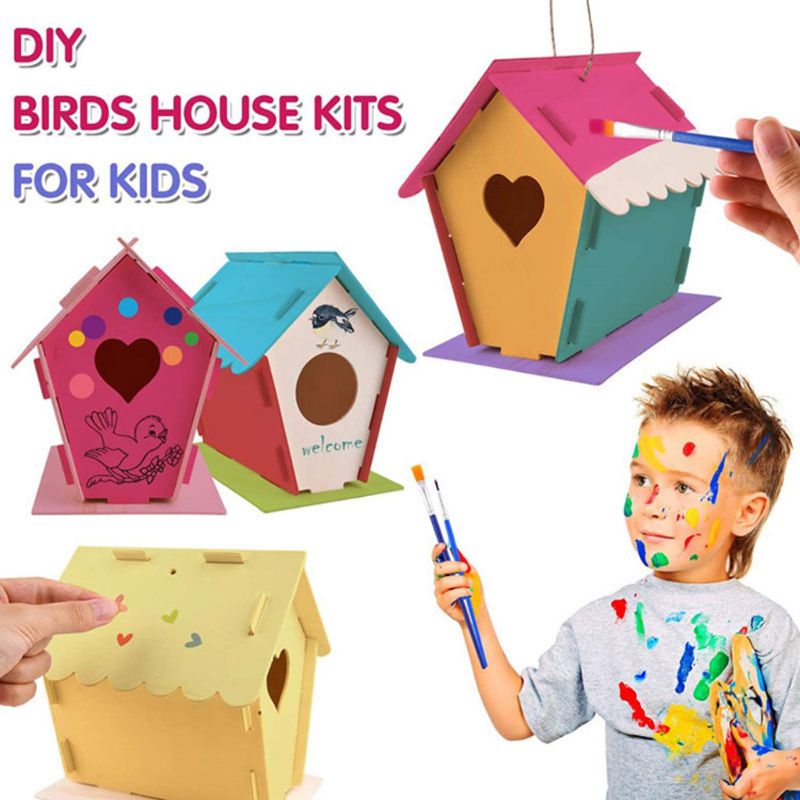 Diy fuglehus maleri kit bygning fuglehus maler børster træ kunsthåndværk