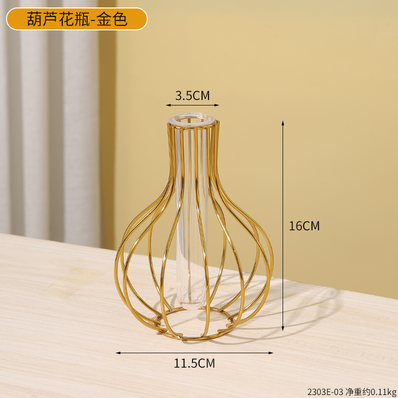 Wine Bottle Simple Hollow Iron Vase Decoration Home Living Room Transparent Simulated Flower Dried Flower Container: Blue