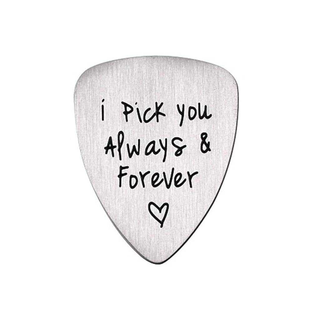 Médiator de guitare sculpté en acier titane, I Pick You Always & Forever, lettre gravée, Ukulele Pick, accessoire d'instrument de musique: always pick you