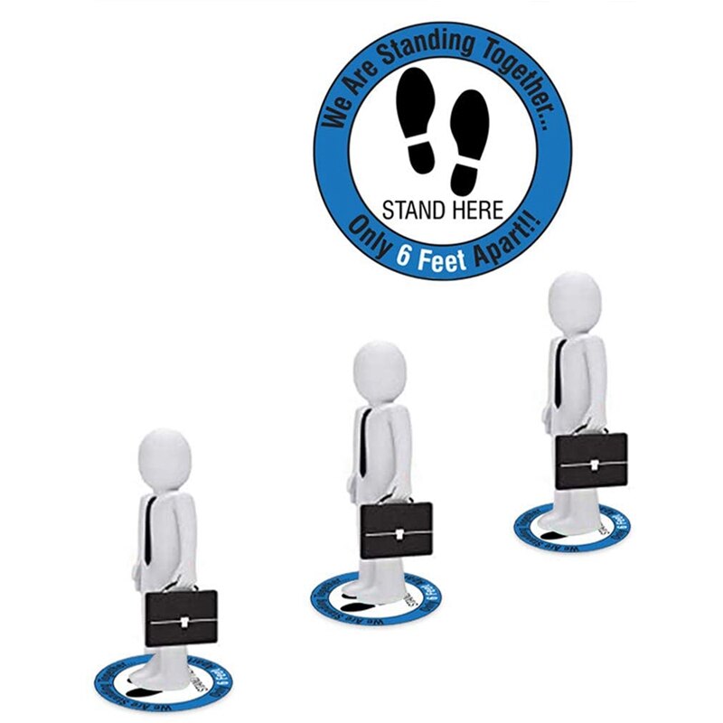 10PCS Keep Distancing Floor Decal Safety Floor Sign Marker Maintain 6 Foot Distance Floor Sticker (Blue)