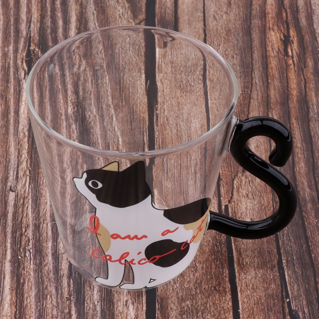 Gjennomsiktig kunst kattemønster glasskopp dobbel vegg glass kaffekrus gjennomsiktig drikkeglass espressokopp med isolert hånd