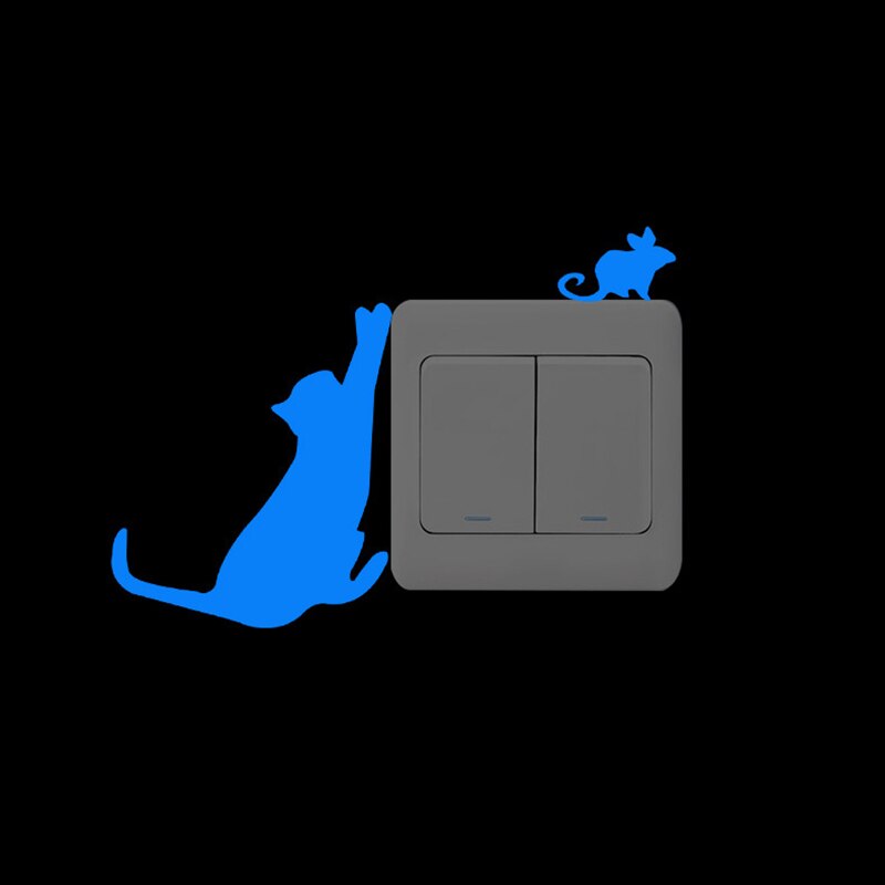 Suchme 2pcs/lot Blue Luminous Light Switch Decals Adorbale Cat Pet Animal Wall Stickers Kids Bedroom Decoration Art Mural Paste