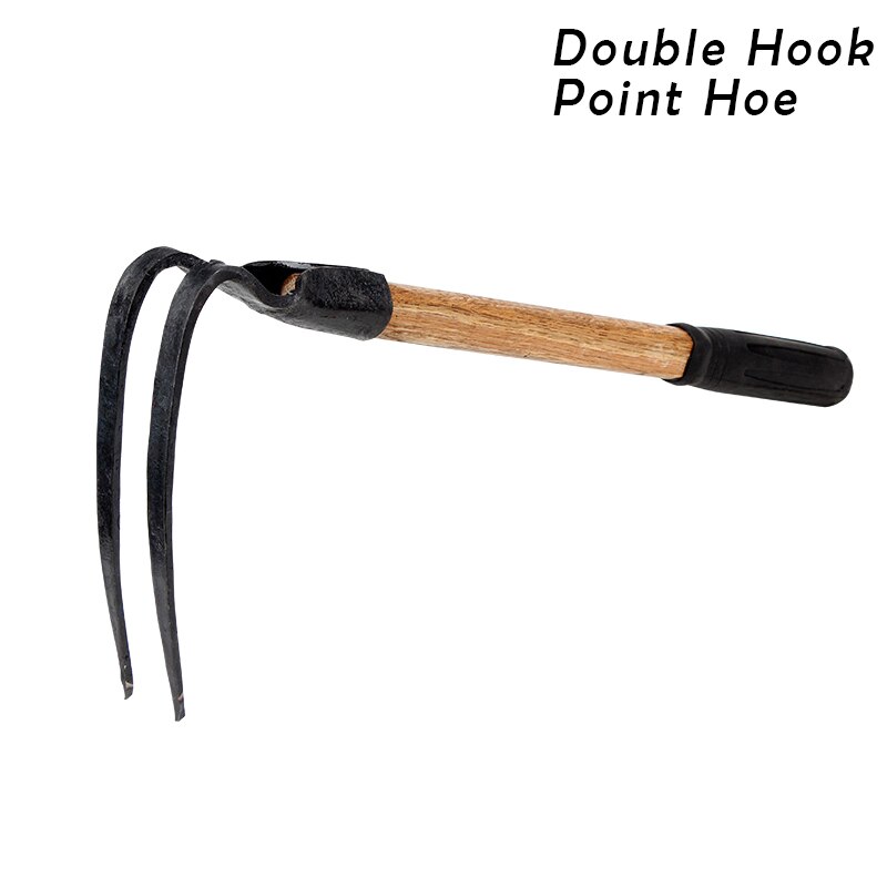 Hand Plow Wooden Short Handle Hoe Korean Style Traditional Garden Digger Tool for Better Home Garden JAN88: double hook point ho
