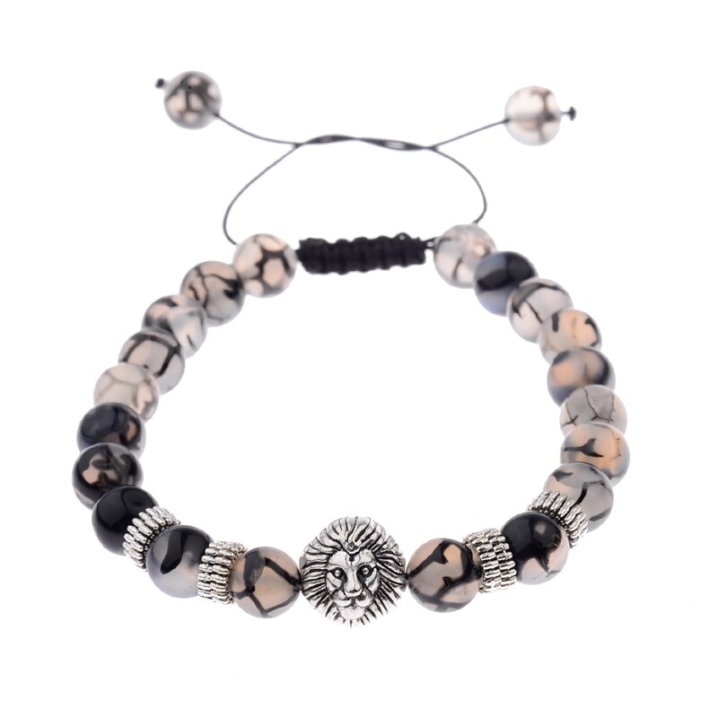 OIQUEI Metalen Helm Uil leeuwenkop Kralen Armband Mannen Kleurrijke Stenen Kralen Verstelbare Armbanden Mala Yoga Armband Voor Vrouwen: ABK002-2