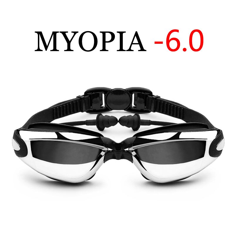 Óculos de natação para miopia, galvanizado, para piscina e profissional, à prova d&#39;água, para fórmula e natação, para mergulho: Black Myopia -6.0