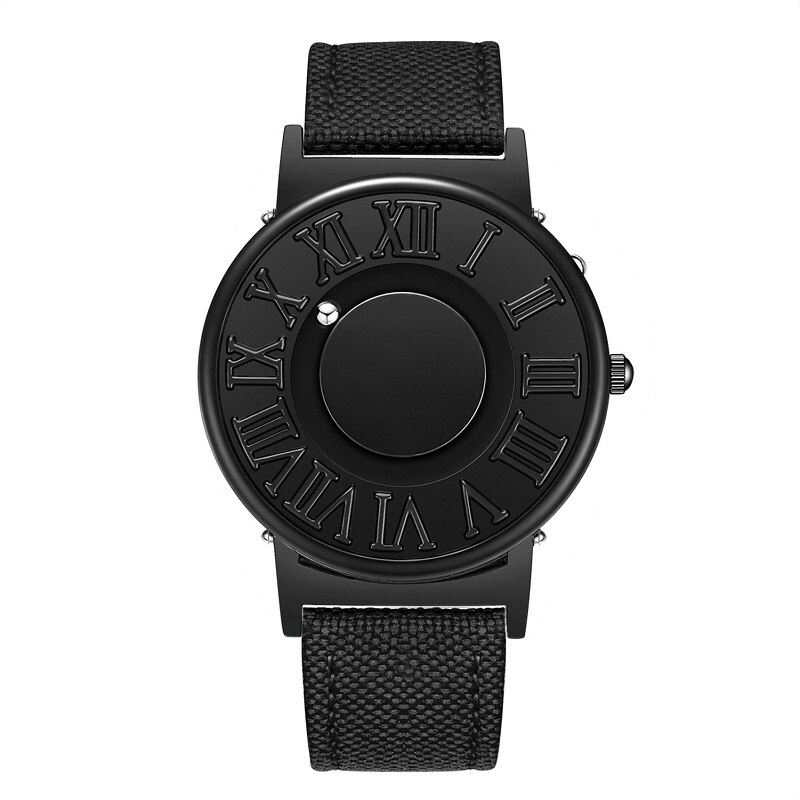 Eutour Horloge Man Canvas Lederen Band Heren Horloges Magnetische Bal Show Quartz Horloges Mode Mannelijke Klok Horloges: Black Canvas Strap