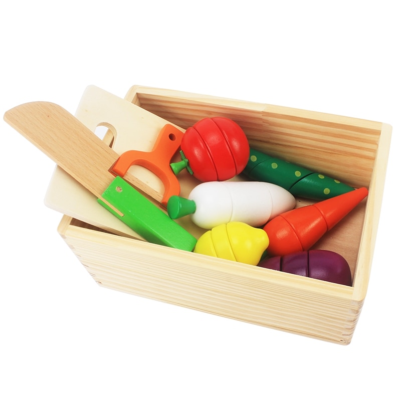 Baby Hout Fantasiespel Keuken Set Speelgoed Simulatie Snijden Fruit/Groente/Hout Mes Met Houten Doos Spelen Kids houten Speelgoed Zuigeling