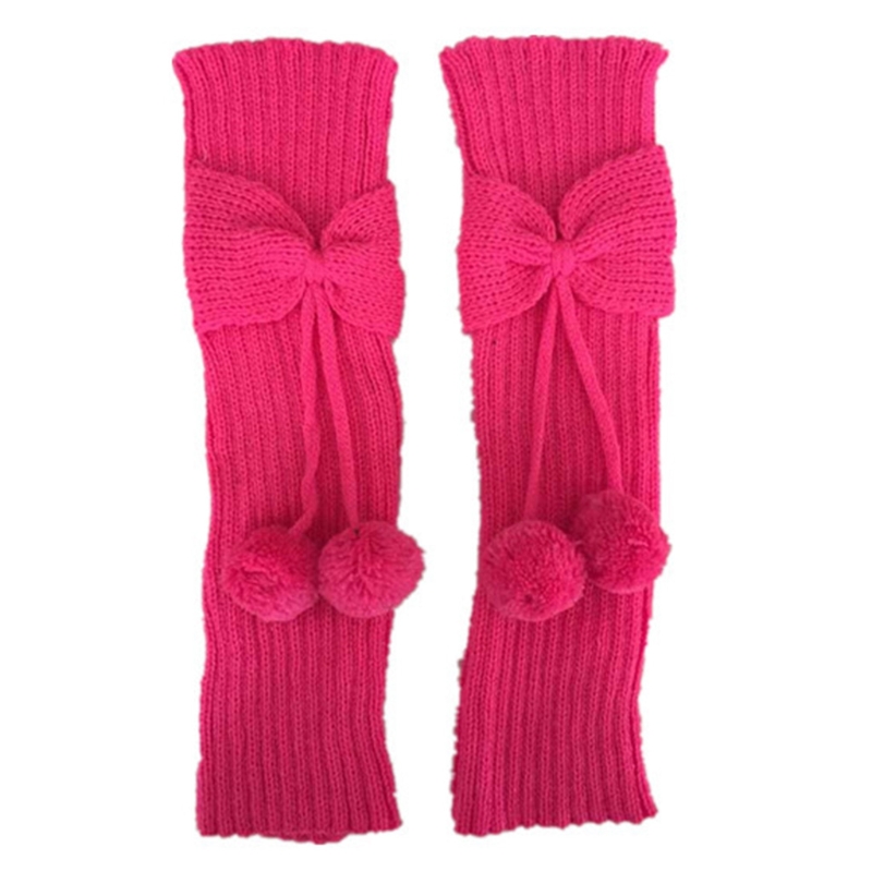 Scaldamuscoli Bowknot per bambini in tinta unita autunno inverno con calze lunghe lavorate a maglia calze per stivali: rose Red