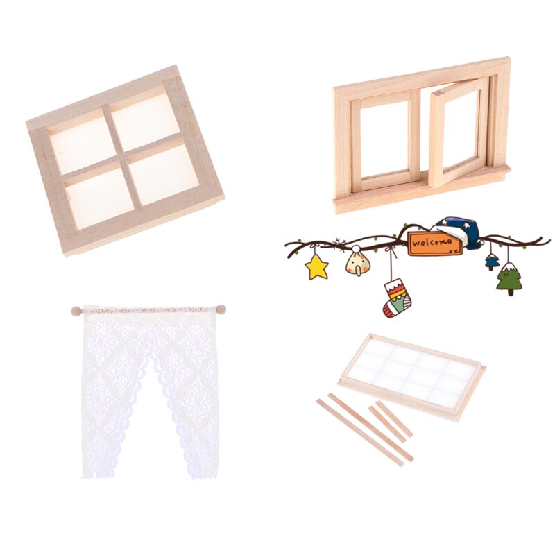 Wooden Traditional 2/4/12-pane Window Frame 1:12 Scale Dollhouse DIY Miniature Furniture Accessory
