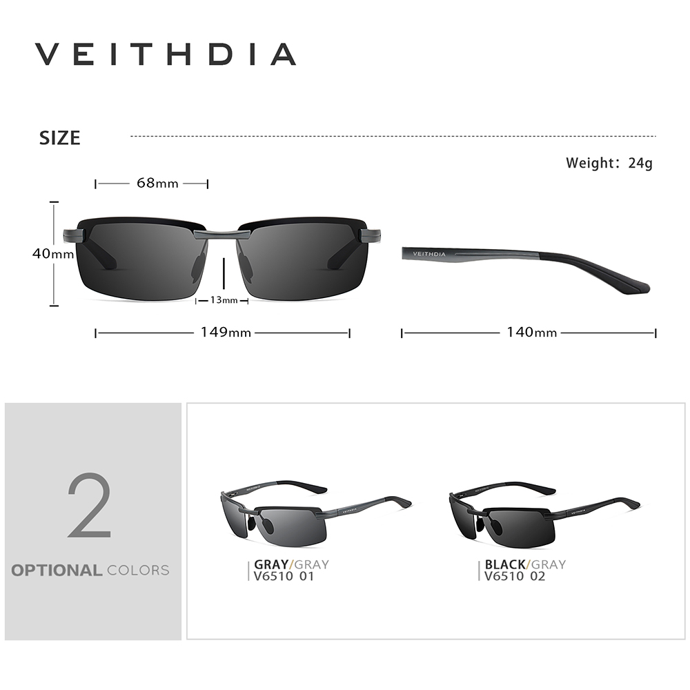 VEITHDIA, gafas de sol deportivas, gafas de aluminio, lentes polarizadas, gafas Vintage, gafas de sol de conducción para hombres/mujeres V6510
