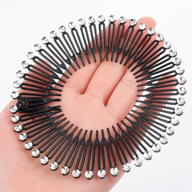 Rhinestone Plastic Full Circle Stretch Diamond Flexible Comb Women Girl Flexible Plastic Circle Teeth Hair Accessories