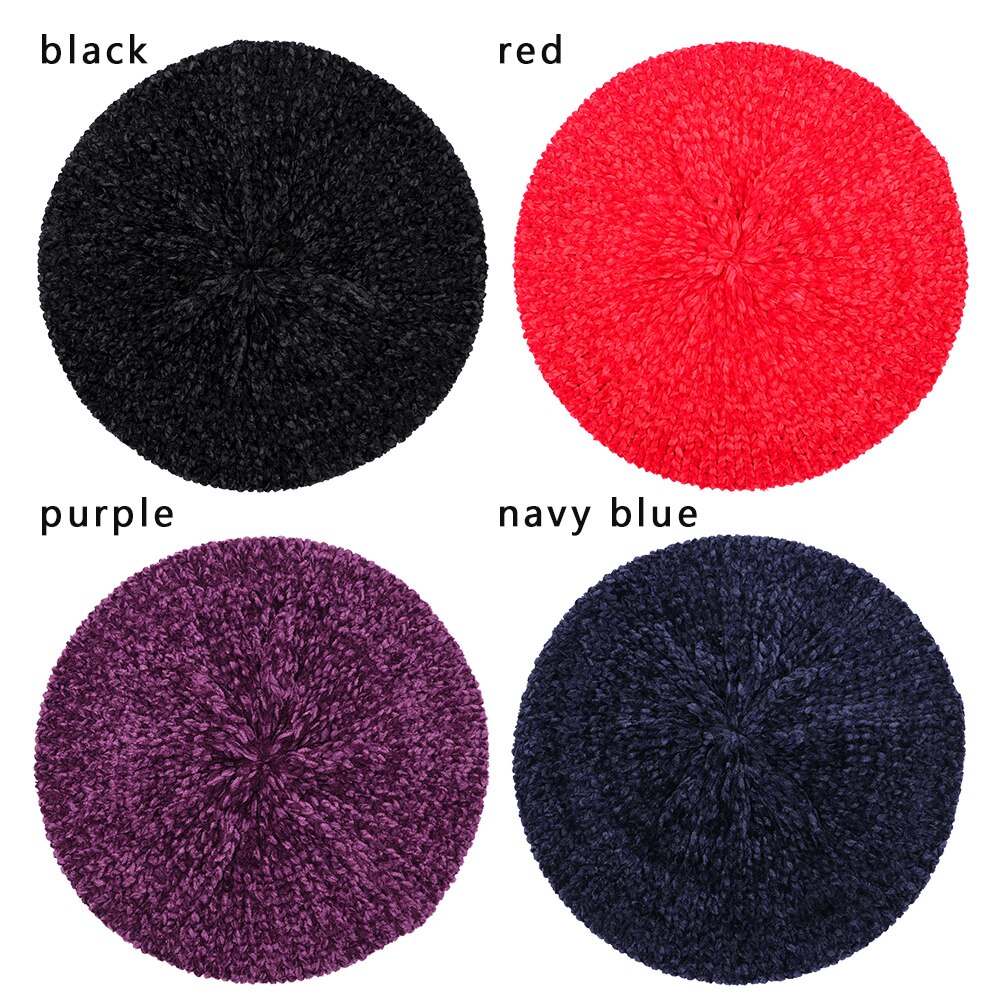 Dames winter baretten hoed chenille vintage stijl baretten dames effen kleur zachte warme mutsen dames eenvoudige mutsen