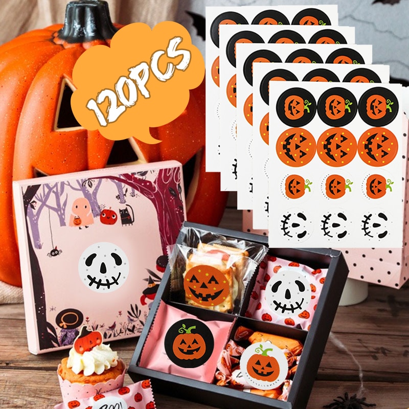 120 Pcs Ronde Halloween Label Sticker Leuke Glimlach Pompoen Seal Sticker Halloween Party Gunsten Stickers Diy Decoratieve