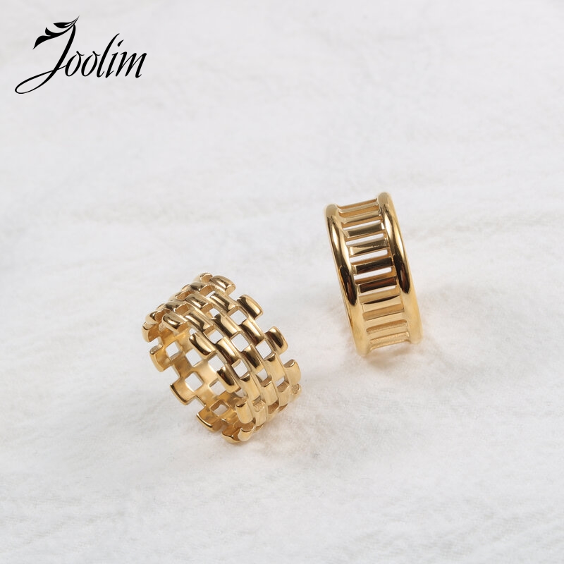 Joolim High End Gold PVD Antique Chain hollow Rings for Women Stainless Steel Jewelry