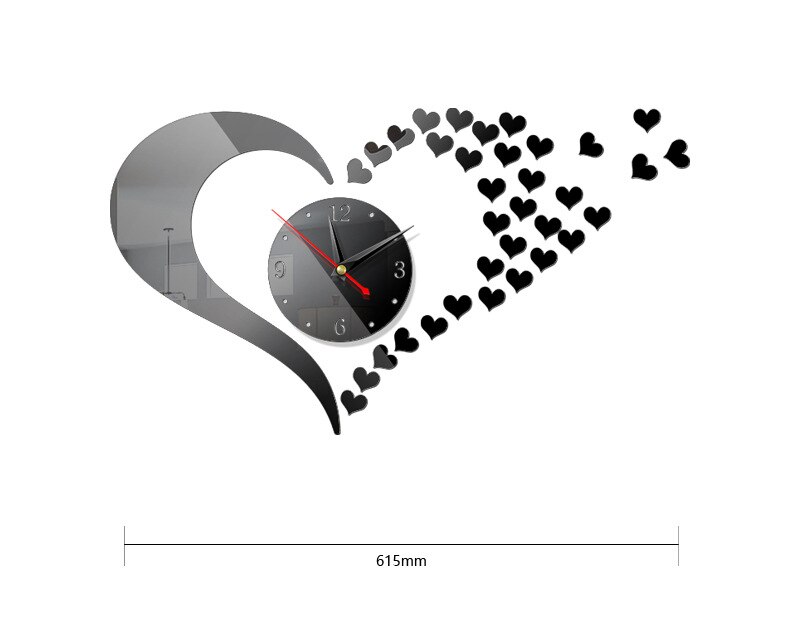 Etiqueta del reloj de pared con corazones encantadores, espejo, arte, pegatinas, reloj, decoración de pared, adorno de pared de salón,