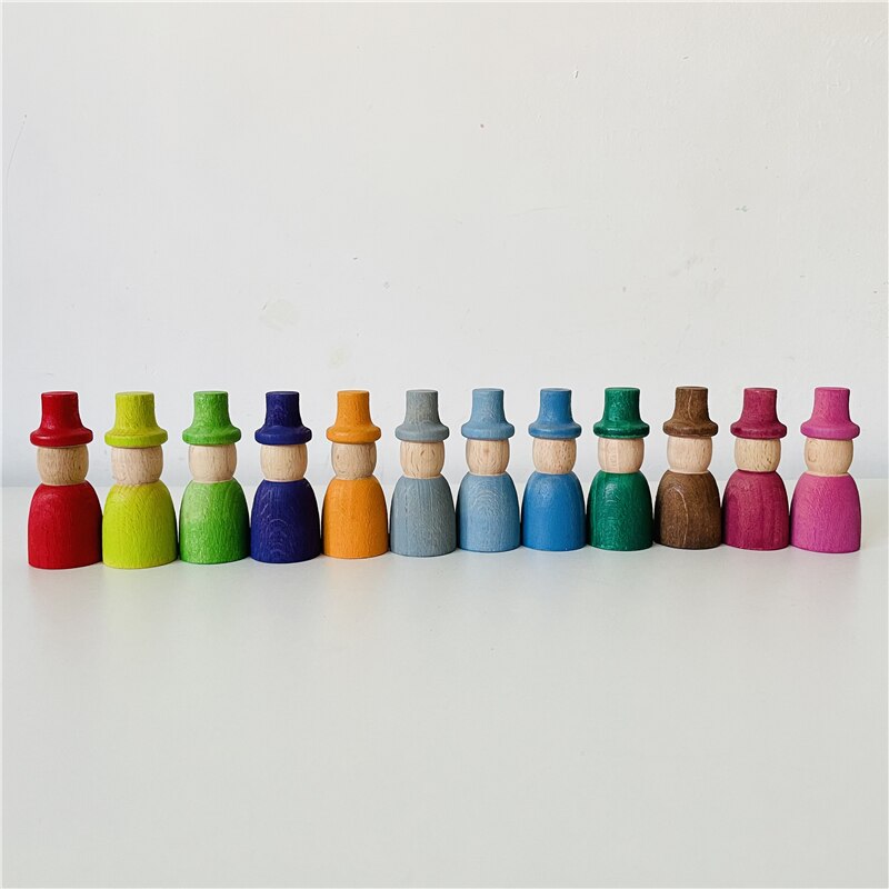 Regenbogen Peg Puppen Set Baby Holz Abbildung Blöcke Konstruktor Kinder Montessori Pädagogisches Spielzeug Open Ended Spielen Spielzeug für Kinder: J