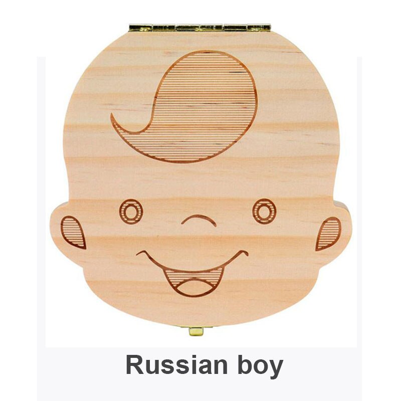 Wooden Baby Tooth Box Russian/English/Spanish Boy Girl Kids Tooth Organizer Collecting Teeth Storage Box: Russian boy