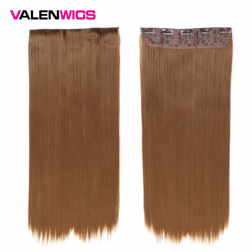 Valen Pruiken 22 inch 5 Clips In Een Stuk Pure Kleur Straight Stijl Haar Clip Op Een Stuk Synthetisch Haar extensions Voor Vrouwen