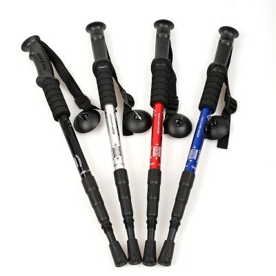 Retractable T-handle Mountaineering Stick Telescopic Baton Hiking Trekking Poles Folding Cane Crutches Non Slip Rubber Cane