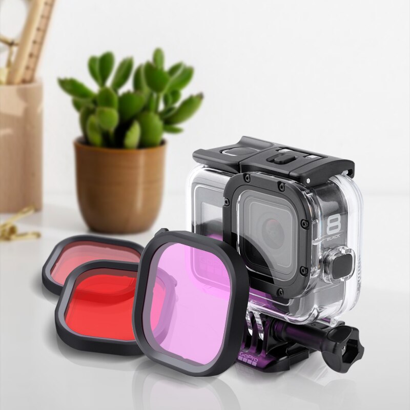 3- pakke filtre kit rød magenta snorkel linse rød farve filter til gopro hero 8 sort super dragt originalt hus taske tilbehør